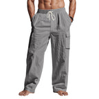 Herren nan lockere Leinen-Cargohose mit elastischem Tunnelzugbund und aufgesetzten Klappentaschen R&B
