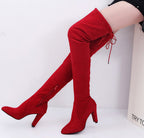 Damen Overkneestiefel mit elegantem Stiletto-Heel und modischem Schnür-Design R&B