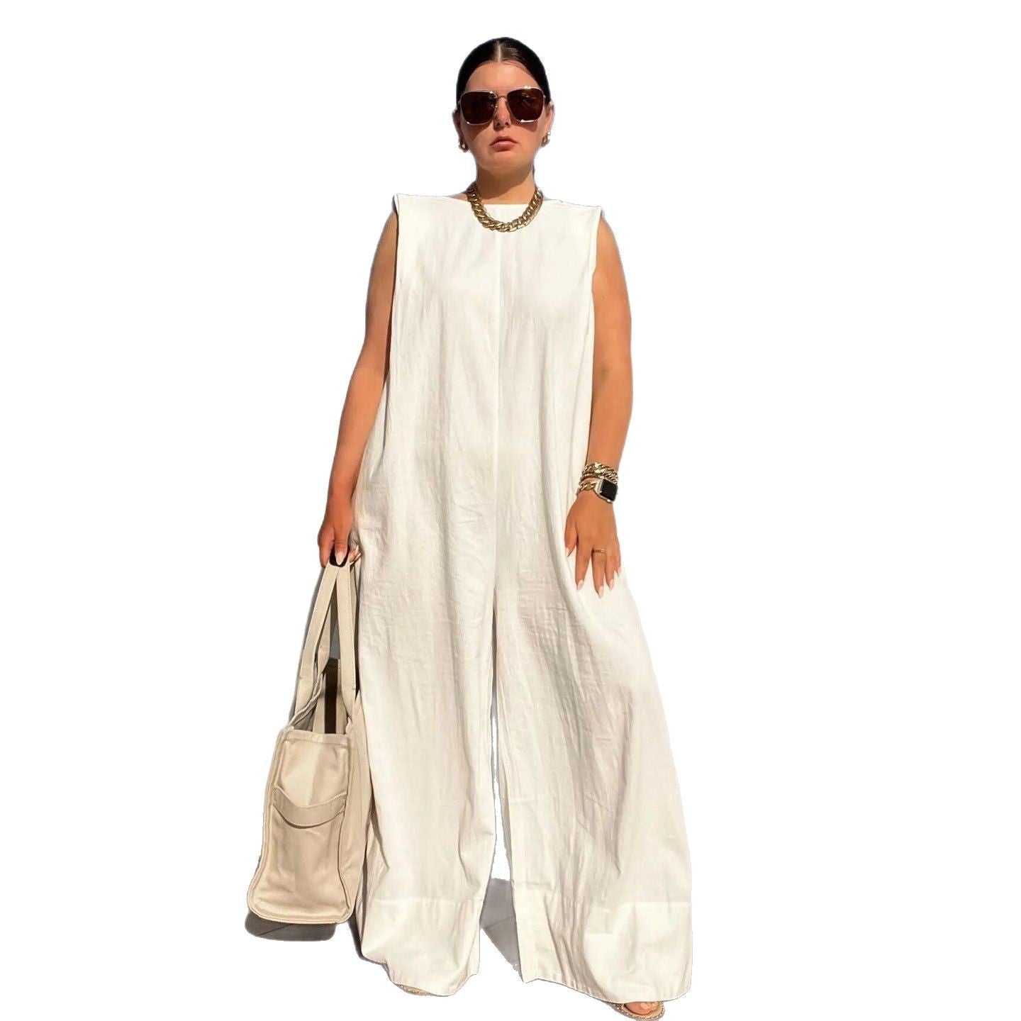 Damen Weit geschnittener Jumpsuit mit Kapuze und tiefer Taille R&B