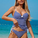 Damen Einteiler Badeanzug mit raffiniertem Streifenmuster R&B