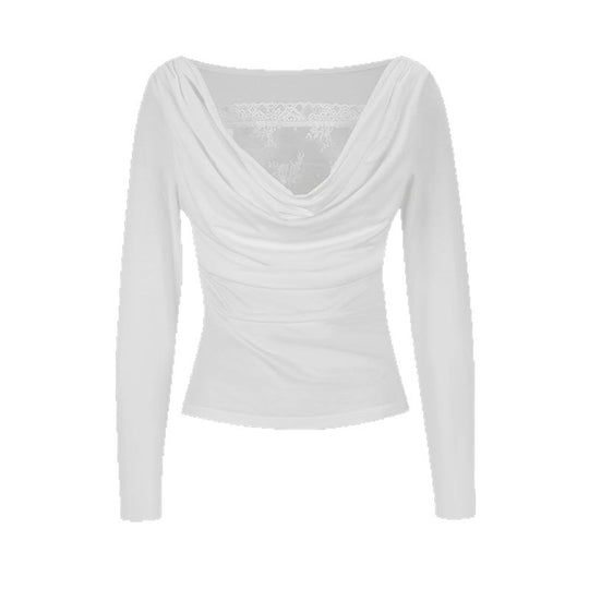 Damen Langarmbluse mit asymmetrischem Ausschnitt und eleganter Drapierung R&B
