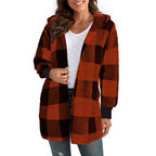 Damen Kuschelige Oversized Jacke mit Kapuze R&B