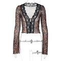 Damen Spitzenbluse mit Leopardenmuster und tiefem V-Ausschnitt R&B