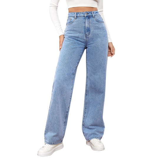 Damen Weit geschnittene Jeans mit hohem Bund und stylischem Schnitt R&B
