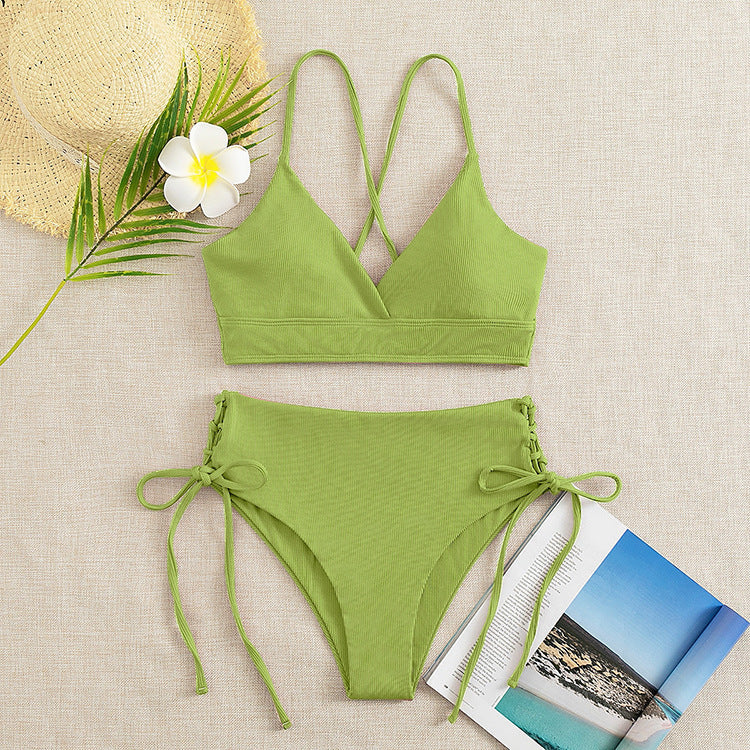 Damen Hochtaillierter Bikini mit verstellbaren Schnürdetails R&B