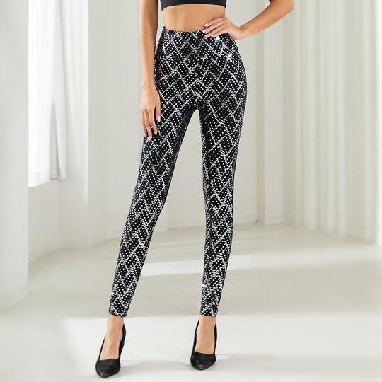 Damen Hochglänzende Leggings mit modernem Wellenmuster und hohem Bund R&B