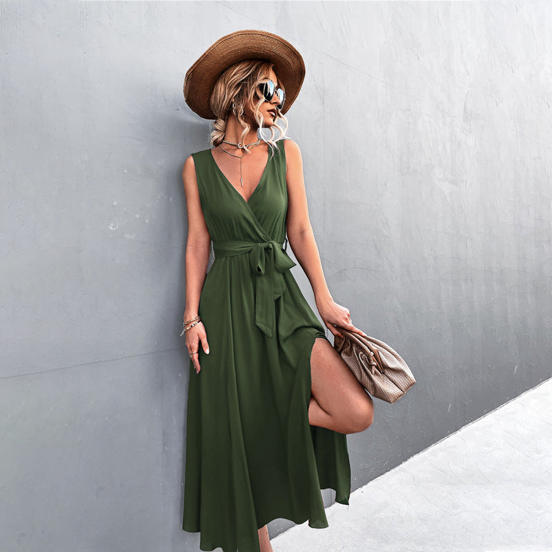 Damen Wickelkleid mit eleganter Schärpe und hohem Schlitz R&B