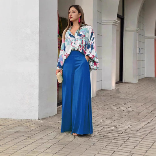 Damen Weit geschnittene Culotte-Hose mit hohem Bund und fließendem Stoff R&B
