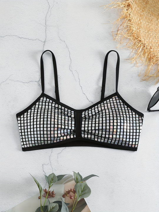 Damen Crop-Bikini-Top mit glitzerndem Netzdesign R&B