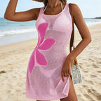 Damen Häkel-Strandkleid mit floralem Muster EB