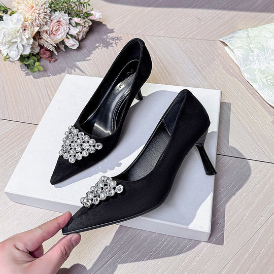Damen elegante spitze Pumps mit strassverzierter Schleife R&B