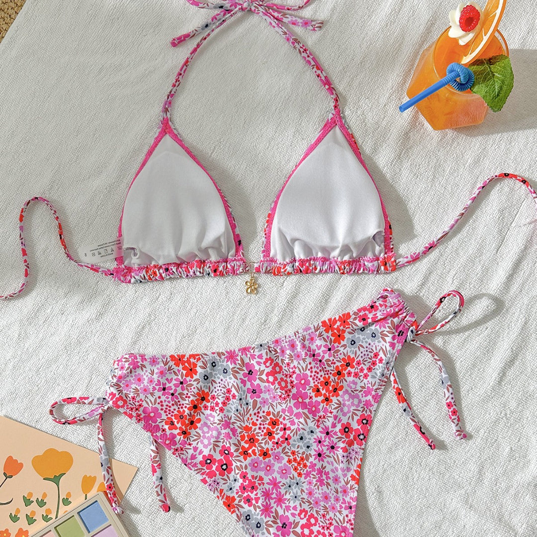 Damen Triangel-Bikini mit verstellbarem Bindeband und femininem Blütenmuster R&B