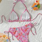 Damen Triangel-Bikini mit verstellbarem Bindand und femininem Blütenmuster