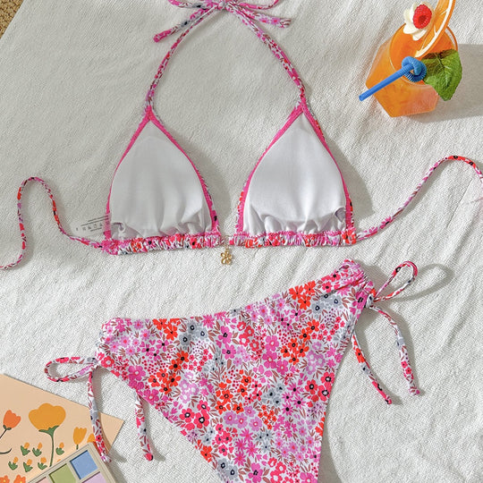 Damen Triangel-Bikini mit verstellbarem Bindeband und femininem Blütenmuster R&B