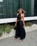 Damen Maxikleid mit raffinierten Rüschendetails und hochgeschlossenem Design