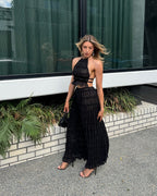 Damen Maxikleid mit raffinierten Rüschendetails und hochgeschlossenem Design