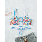 Damen Crop-Top Bikinioberteil mit floralem Design und verspielten BindR&Bändern R&B