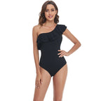 Damen Einteiler Badeanzug mit asymmetrischem Rüschendesign R&B