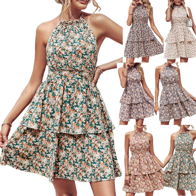 Damen Sommerliches Kleid mit fließendem Rock und floralem Design R&B