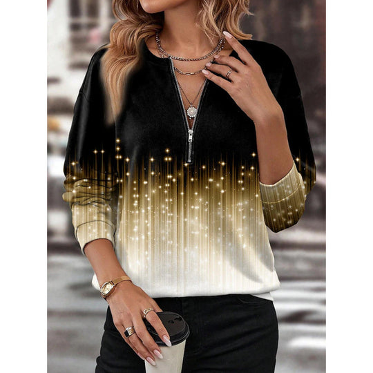 Damen Sweatshirt mit Reißverschluss und modischem Farbverlauf R&B
