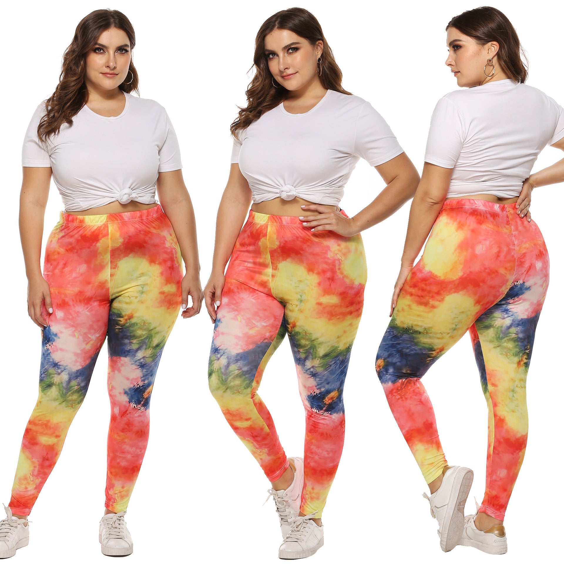 Damen farbenfrohe Leggings mit modernem Batikmuster R&B