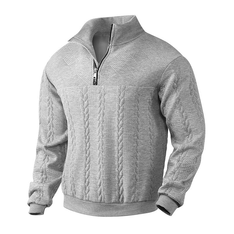 Herren modischer Strickpullover mit hochgeschlossenem Kragen und Reißverschluss R&B