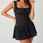 Damen Minikleid mit Rüschendetails und dekorativem Knoten R&B