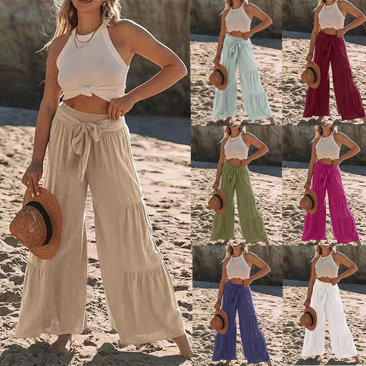 Damen Luftige Weite Hosen mit Bindegürtel R&B