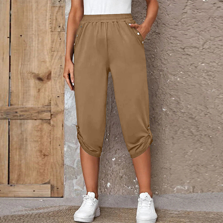 Damen Bequeme Culotte-Hose mit dekorativen Knopfdetails R&B