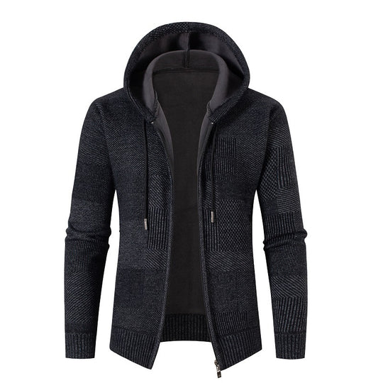 Herren modische Strickjacke mit Kapuze und innen weich gefüttertem Stoff R&B