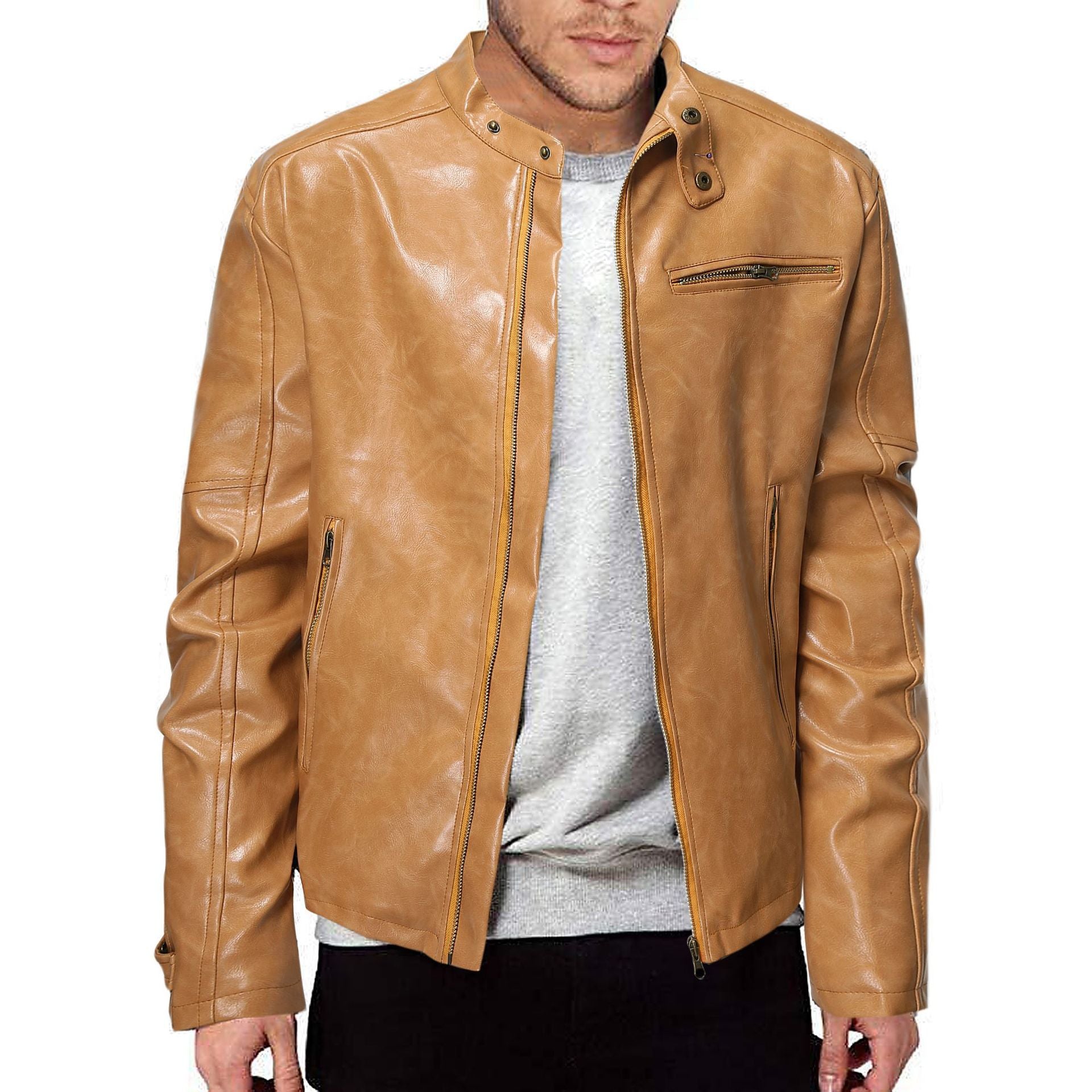 Herren Kunstleder Bikerjacke mit modernem Schnitt