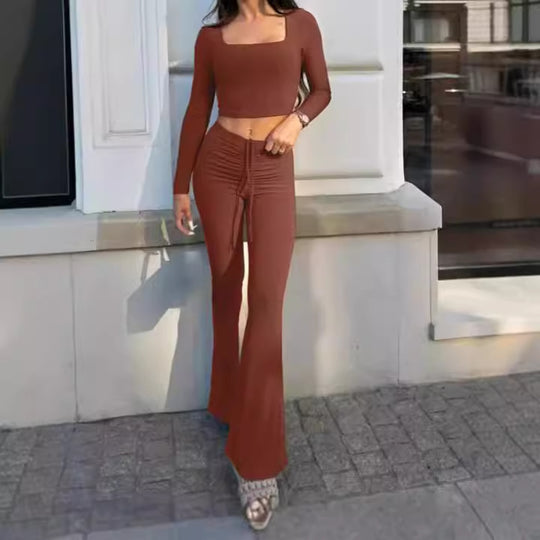 Damen Sportliches Crop-Top und Jogginghose Set mit hohem Bund R&B