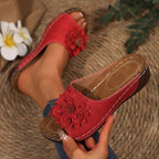 Damen Slip-On Sandalen mit floralem Design und offenem Zehenbereich R&B