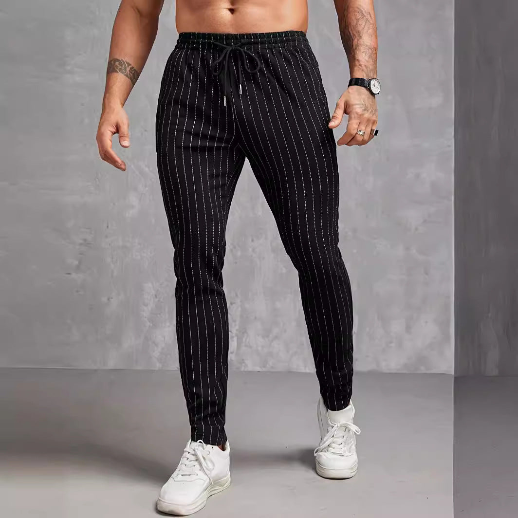 Herren moderne Lounge-Hose mit elastischem Bund und dekorativen Streifen R&B