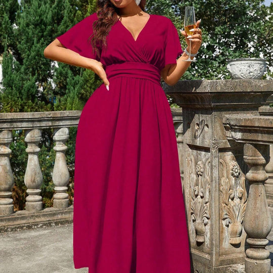 Damen Maxikleid mit elegantem Wickeloberteil und fließendem Rock R&B