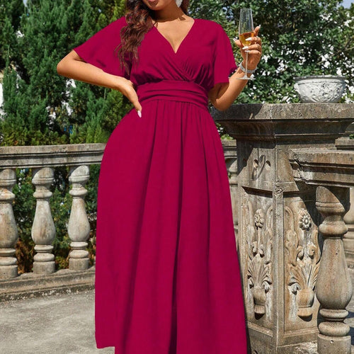 Damen Maxikleid mit elegantem Wickeloberteil und fließendem Rock R&B