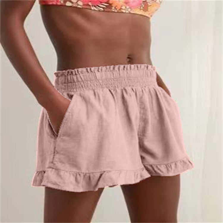 Damen lässige Sommer-Shorts mit elastischem Bund und voluminösem Saum R&B