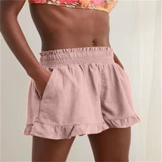 Damen lässige Sommer-Shorts mit elastischem Bund und voluminösem Saum R&B