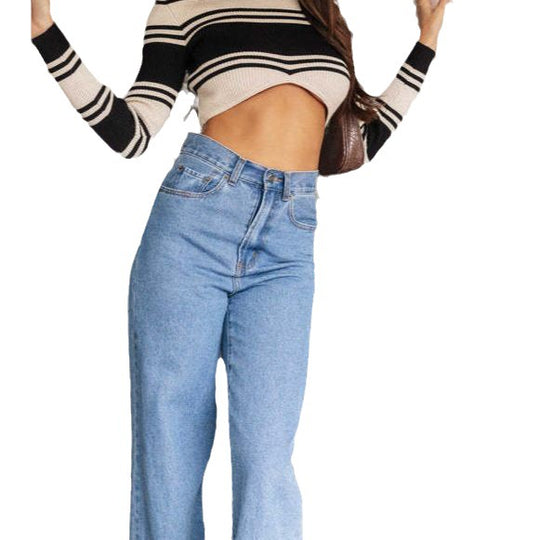 Damen Flared Jeans mit hohem Bund und weitem Bein für lässigen Stil R&B