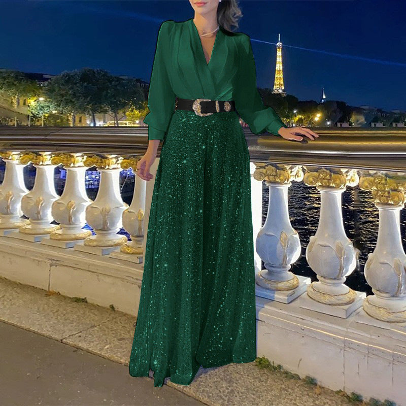 Damen Funkelndes Abendkleid mit elegantem Oberteil und glitzerndem Rock R&B