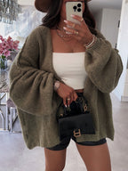 Damen oversized Strickjacke mit lässigen Ballonärmeln und strukturiertem Material R&B