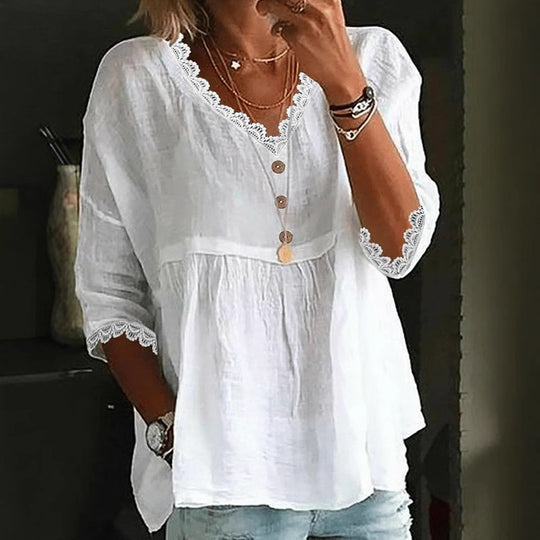 Damen Leichte Bluse mit Spitzenakzenten R&B