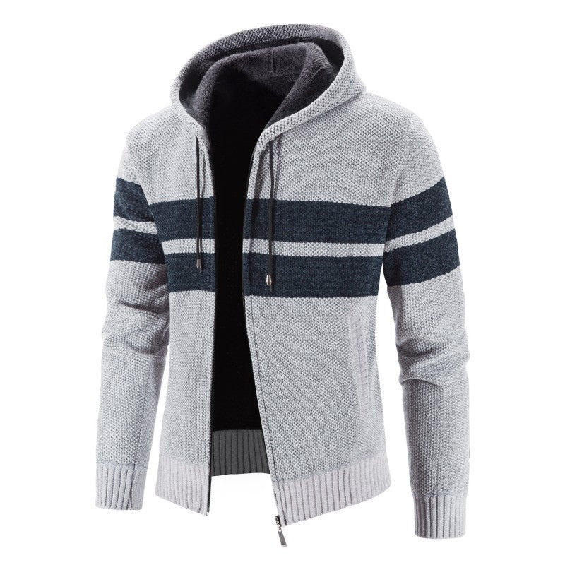 Herren Strickjacke mit Kapuze und modernem Streifenmuster