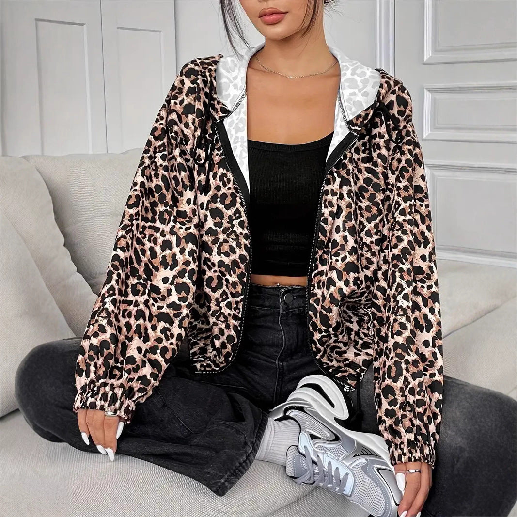 Damen leichte Kapuzenjacke im trendigen Leopardenmuster R&B