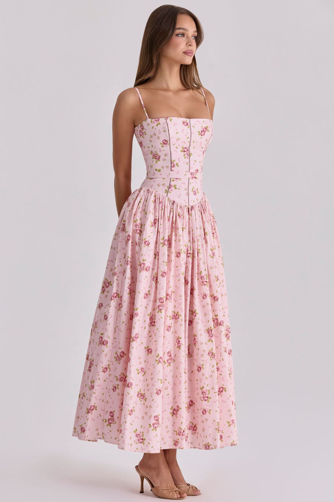 Damen nan tailliertes Maxikleid mit Korsettoberteil und feinen Spaghettiträgern R&B