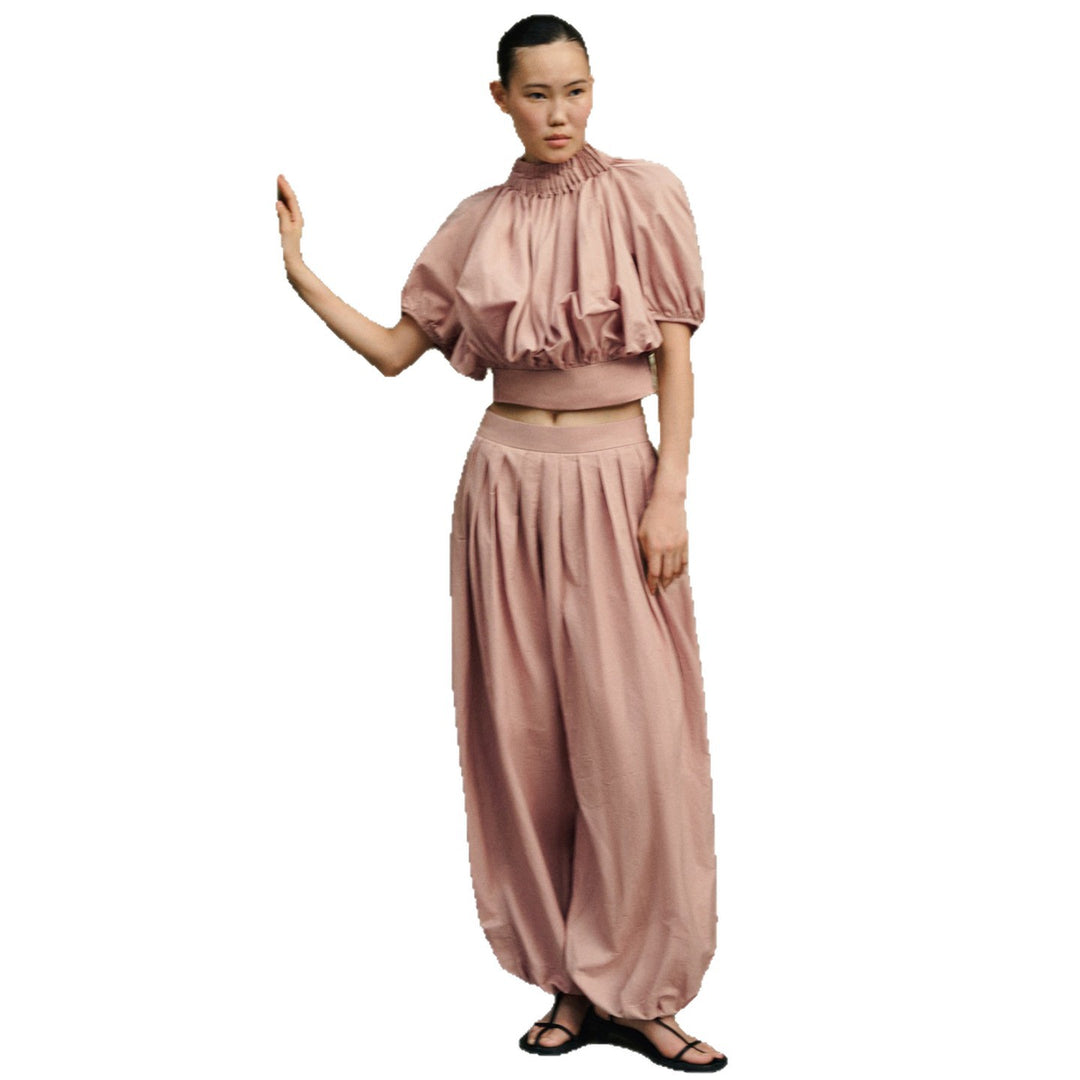 Damen Crop-Top mit voluminösen Puffärmeln und Taillenbetonung R&B