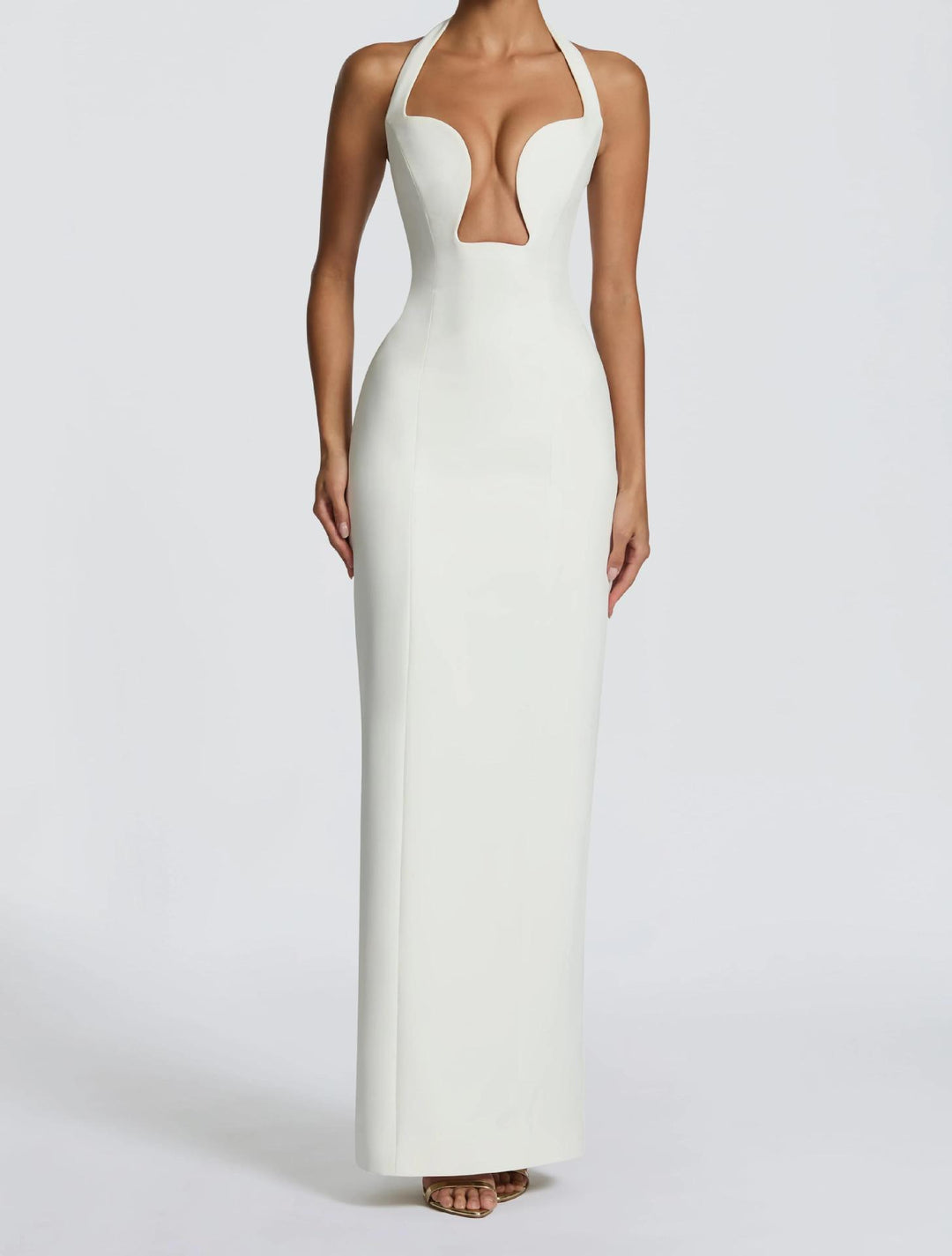 Damen Elegantes Maxikleid mit tiefem V-Ausschnitt und schmeichelnder Silhouette R&B