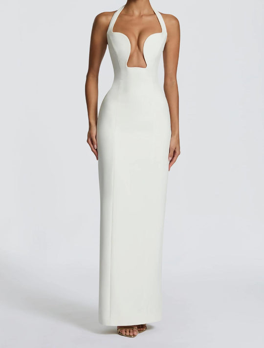 Damen Elegantes Maxikleid mit tiefem V-Ausschnitt und schmeichelnder Silhouette R&B
