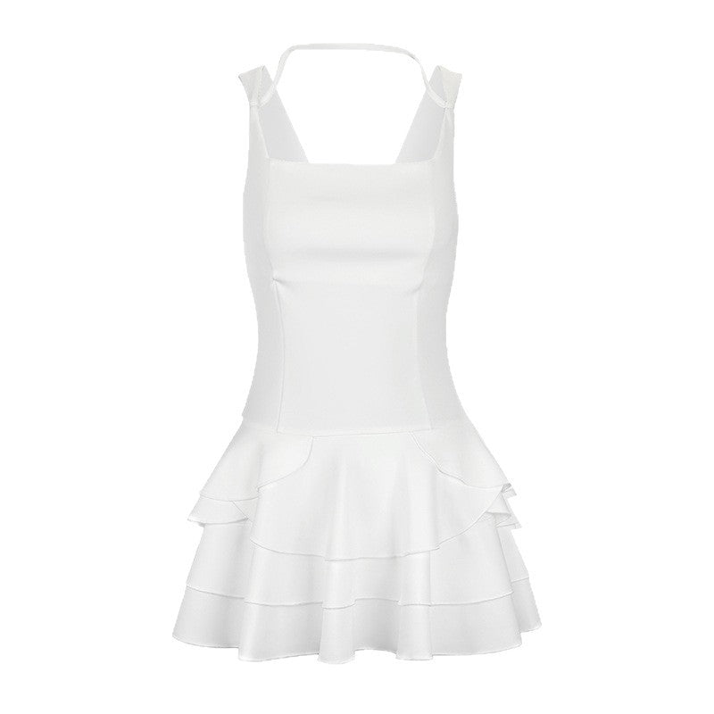 Damen Fließendes Sommerkleid mit mehrlagigem Rock und verstellbaren Trägern R&B