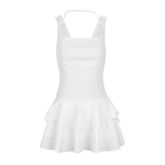 Damen Fließendes Sommerkleid mit mehrlagigem Rock und verstellbaren Trägern R&B
